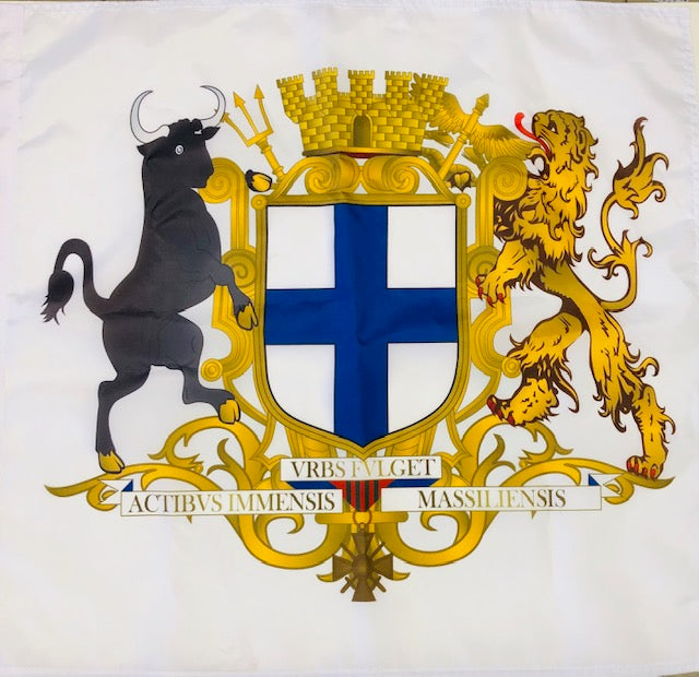 Drapeau De Marseille Avec Armoiries 90 X 150 Cm - Qualité Premium